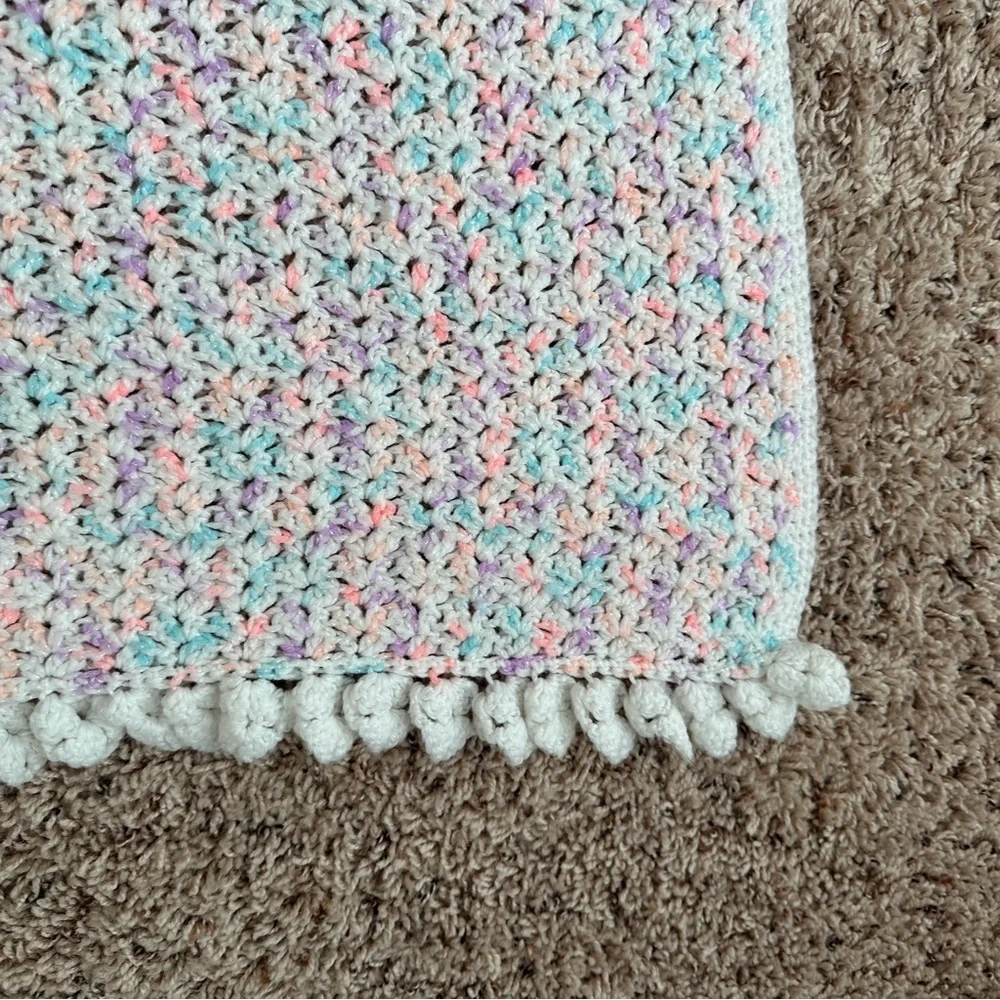 Handmade White & Pastel Crochet Throw Baby Blanket